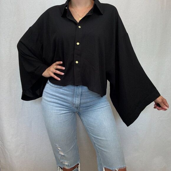 NWT Tahari Black Collared Button Up Blouse Top - Picture 3 of 14